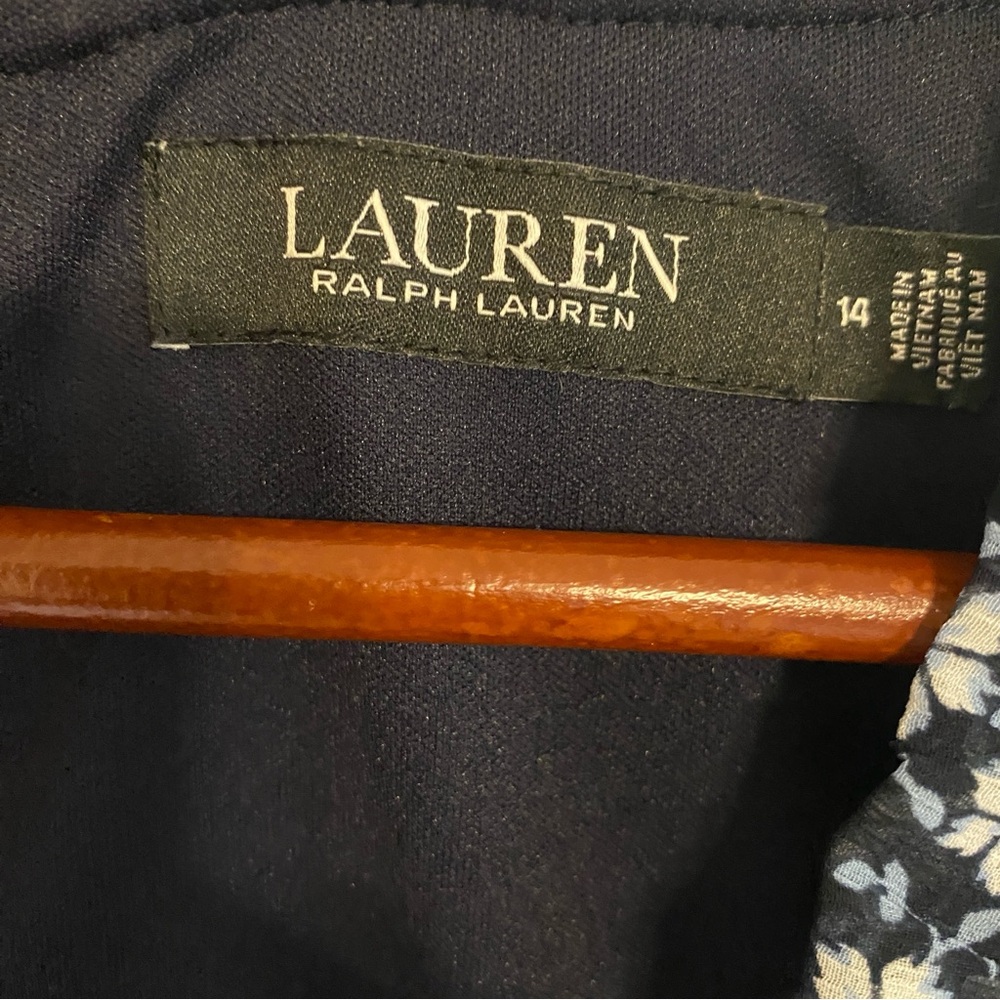Lauren Ralph Lauren Mini Dress 14‎ Navy Blue Floral Cottagecore Preppy Feminine - Picture 2 of 8